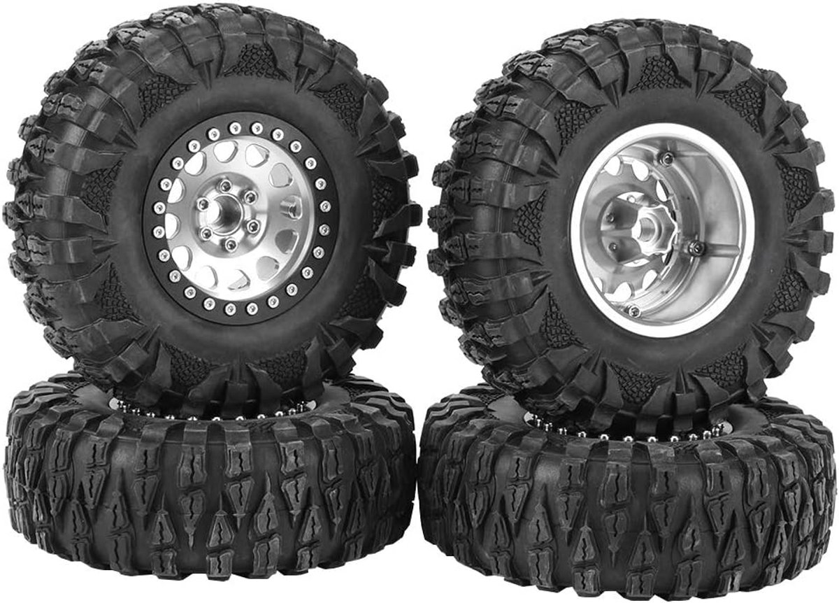RC Auto Banden - Wielset Crawler - RC Auto Rijden - Aluminium Wielnaaf - 2.2 Inch Velgen - Zilver