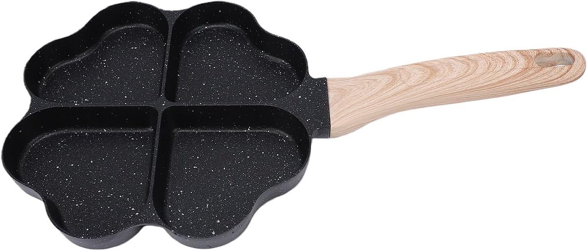 Hartvormige Eierpan - Omelet Koekepan - Ontbijt Maken - 4 Kopjes Indeling - Maifan Steen - Zwart