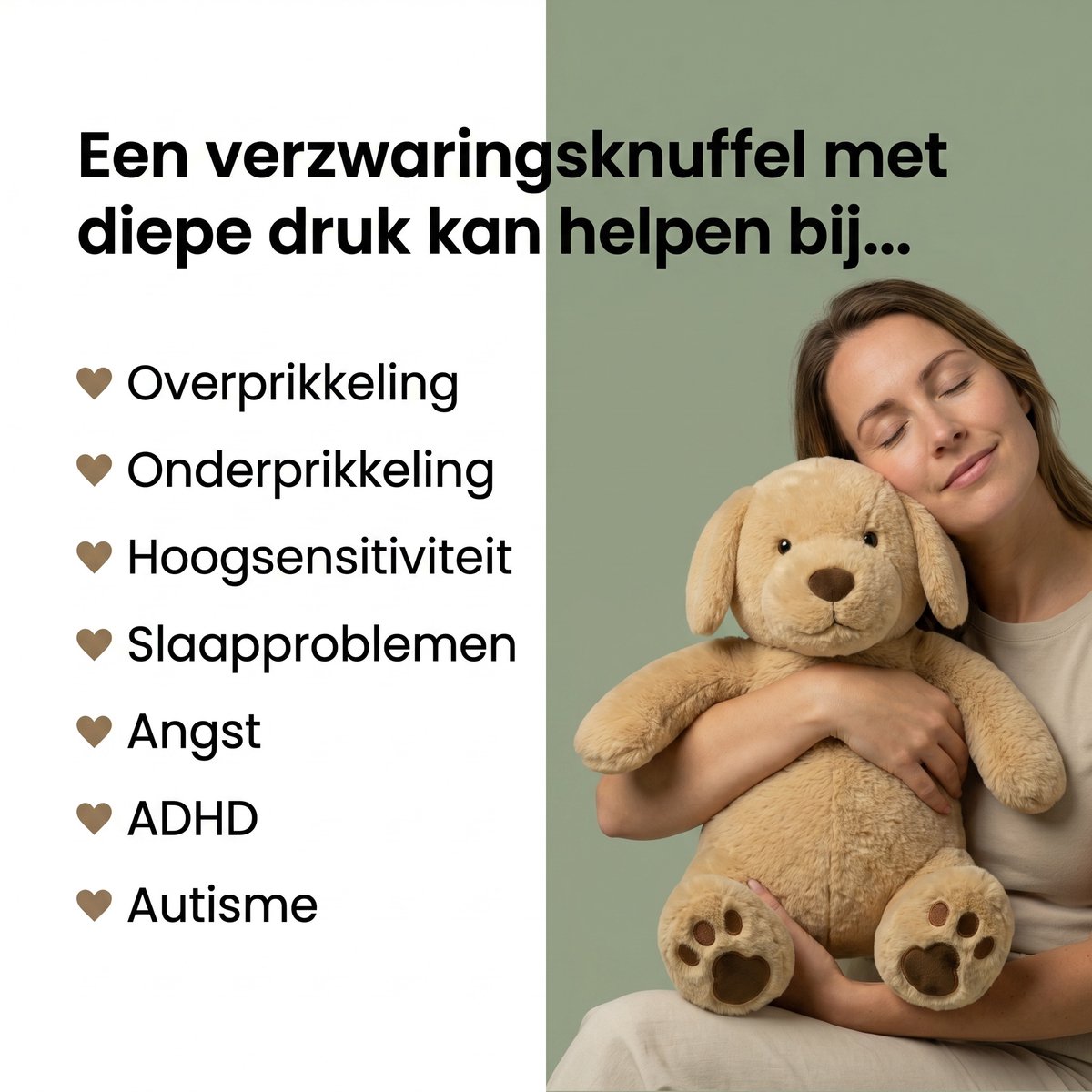 Calming Paws® Verzwaringsknuffel - Puppy - 50cm / 2.3 kg - Verzwaarde Knuffel - Sensorisch Speelgoed - Slaapknuffel voor Kind en Volwassenen — afbeelding 4