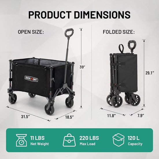Opvouwbare Bolderkar – Compacte Bolderwagen met All-Terrain Wielen – Inklapbaar – Lichtgewicht – Voor Strand, Camping & Boodschappen — afbeelding 5