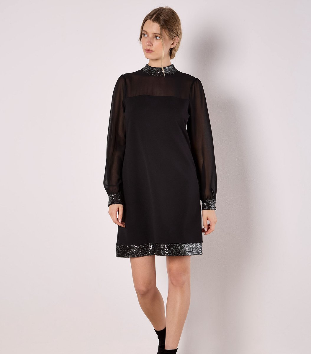 Mini-shiftjurk met paillettenrand