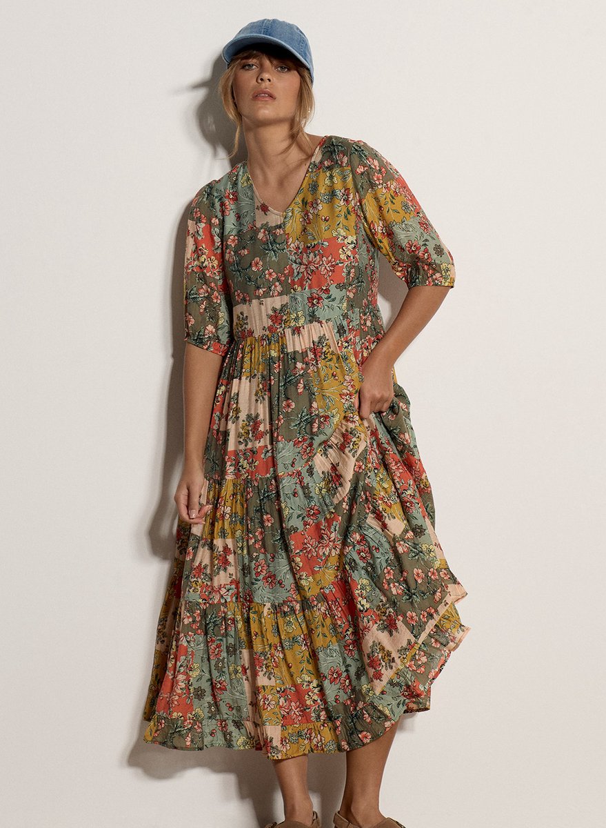 Bloom patchwork-jurk met gelaagde rok