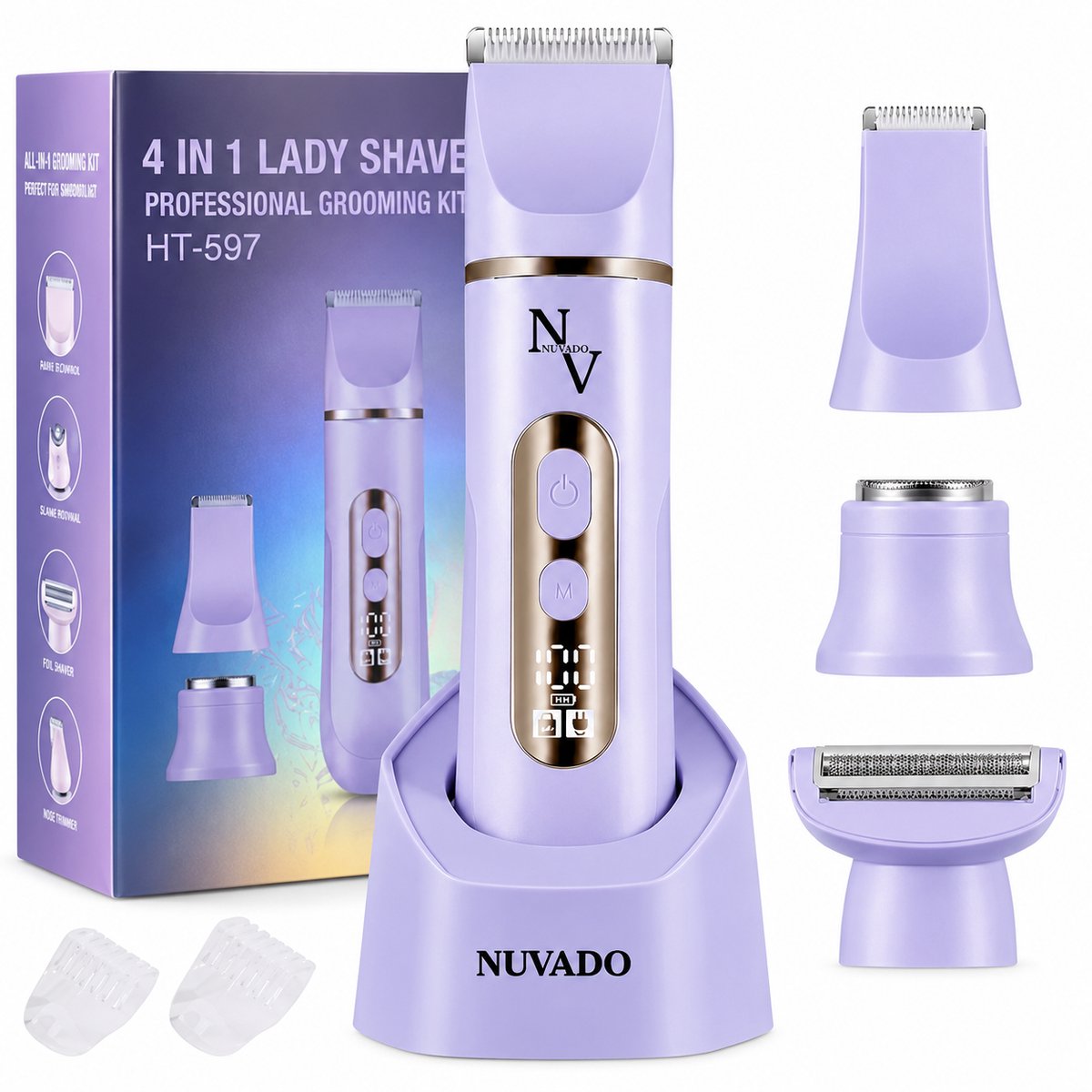 4-in-1 Oplaadbare Ladyshave Gezicht - Paars - Oksels - Benen - Bikinilijn - Scheerapparaat Vrouw - Ontharingsapparaat Elektrisch Ontharen - Gezichtsontharing Dames - Trimmer Vrouw Intiem- Ladyshaves Bikini - USB Oplaadbaar - Reisetui