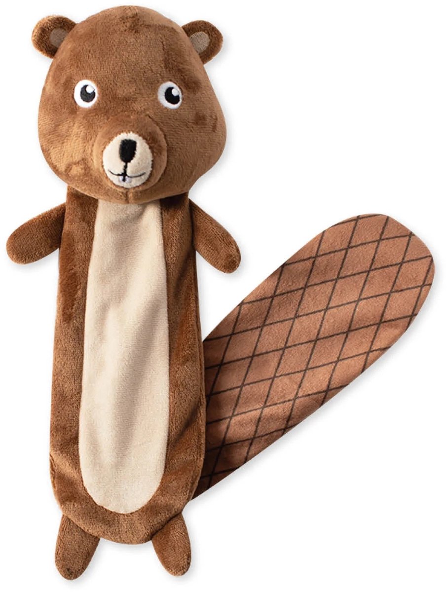 Fringe Studio Wagsdale Collection - Mr. Gnaw It All - Plat Hondenspeelgoed - Pluche Bever met Pieper & Crinkle