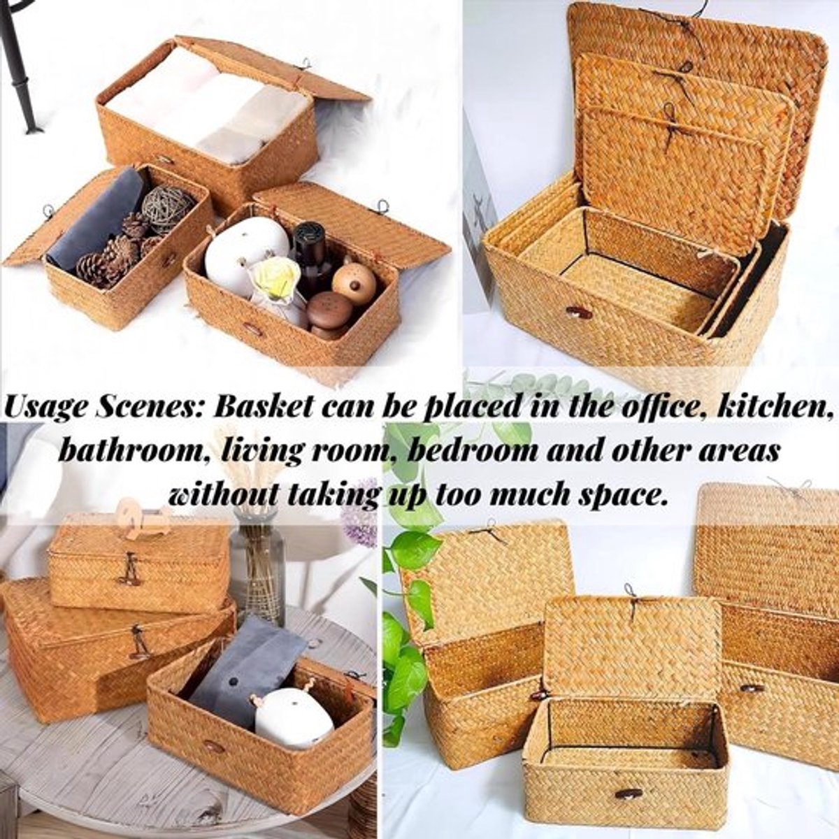 Dailygoody - Opbergmand zeewier - Natuurlijke organizer voor bureau - Rectangulaire