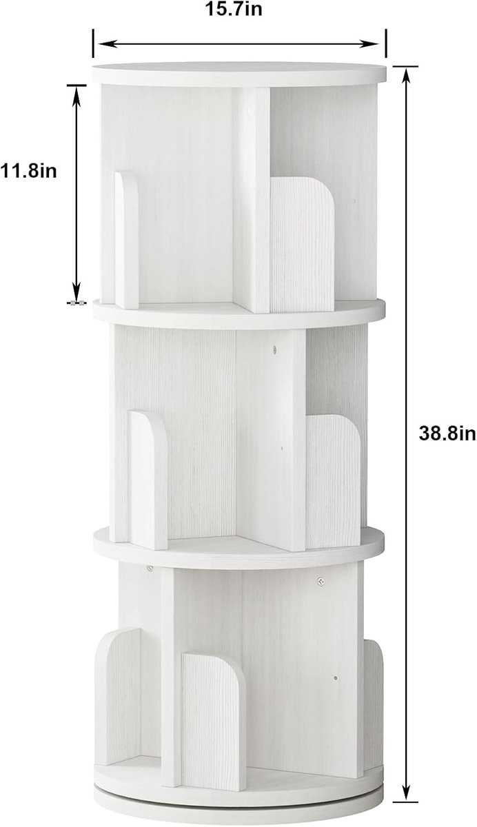 3-laags draaibare boekenplank- hoekboekenplank met 360° rotatie voor kleine ruimtes- wit - voor kinderen en volwassenen