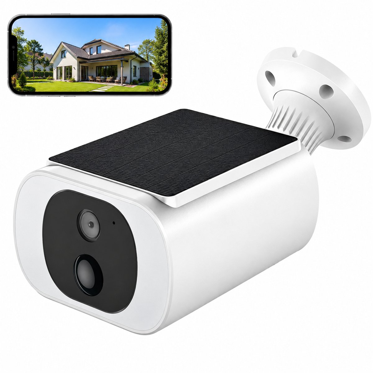 4MP/2K Solar Beveiligingscamera voor Buiten, Draadloze WiFi Camera met Accu, PIR Bewegingssensor, Audio en Kleuren Nachtzicht