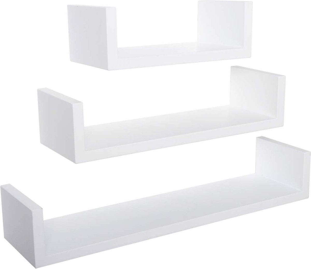 Boekenkast Wit - Hout, Wandplank voor tegen de muur en Set van 3 met Wandplanken - Voor Tegen De Muur