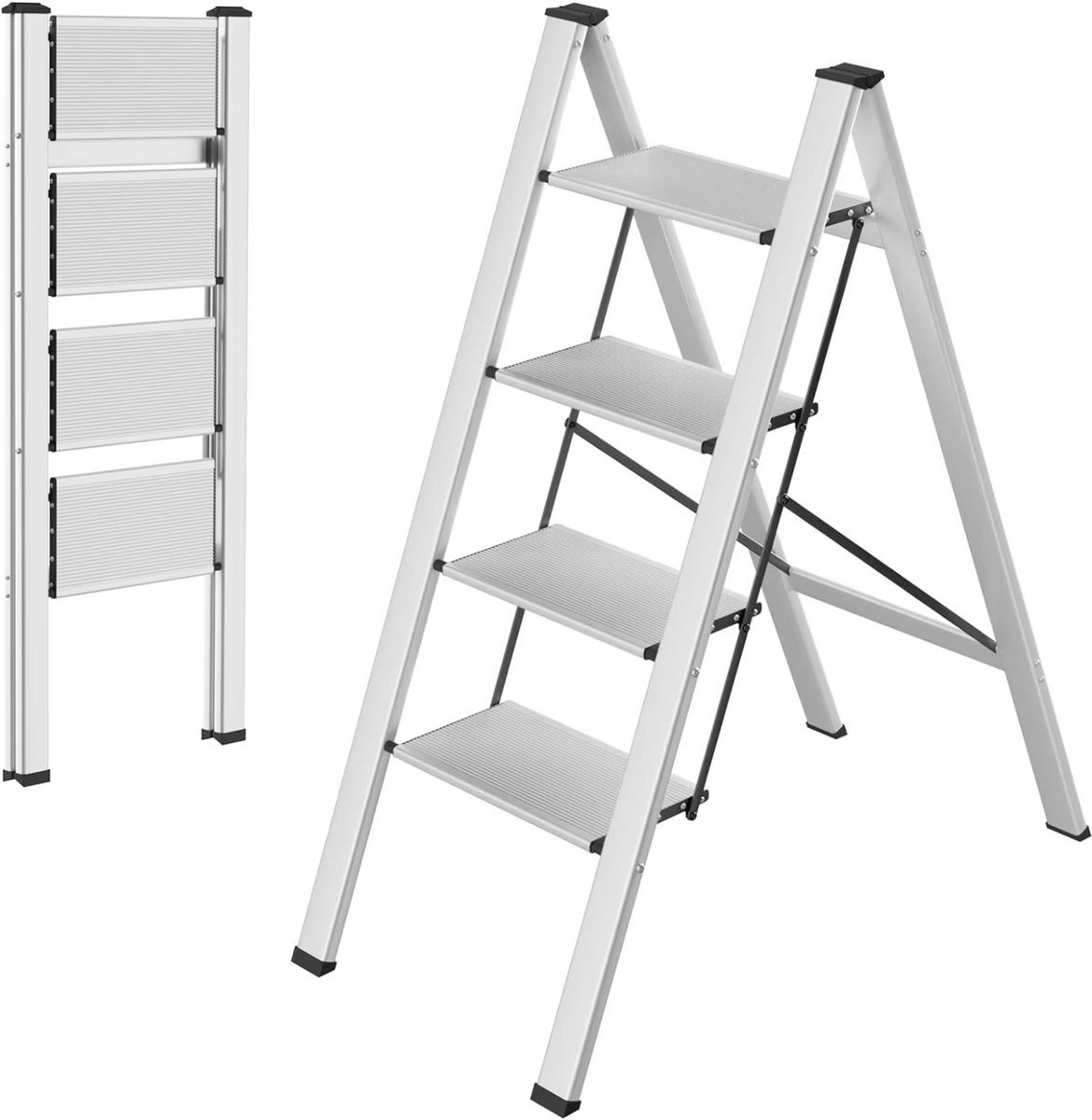 Telescopische Ladder 150KG Zilver - Lichtgewicht, Aluminium en Keukentrap - Voor Eetkamer, Keuken en Woonkamer