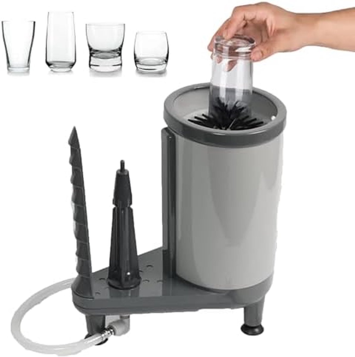 Glazenwasser - Bekercleaner Spoeler - Snel Glazen Reinigen - Geen Elektriciteit Nodig - Universele Compatibiliteit - Grijs