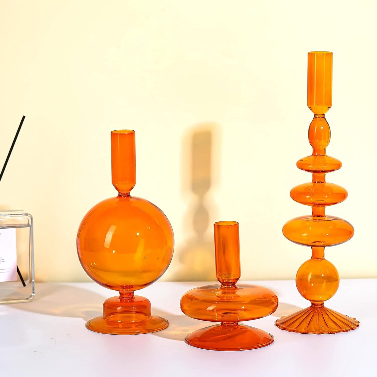Glazen Kandelaars - Elegante Houders - Sfeervol Diner - Set van Drie - Tot 28cm - Bruin