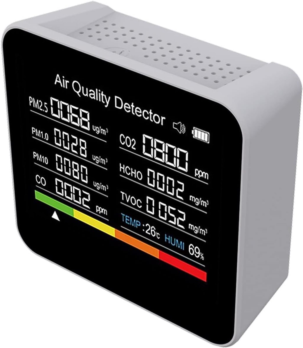 Luchtkwaliteit Monitor - CO2 Meter - Gezondheid Monitoren - 9 In 1 Metingen - 89x82x36mm - Wit