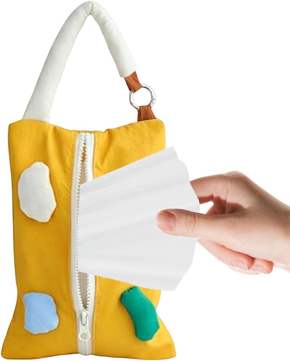 Stoffen zakdoek-box - Servetten organizer - Netjes opbergen - Draagbaar met handgreep - 23 x 17 x 5 cm - Geel