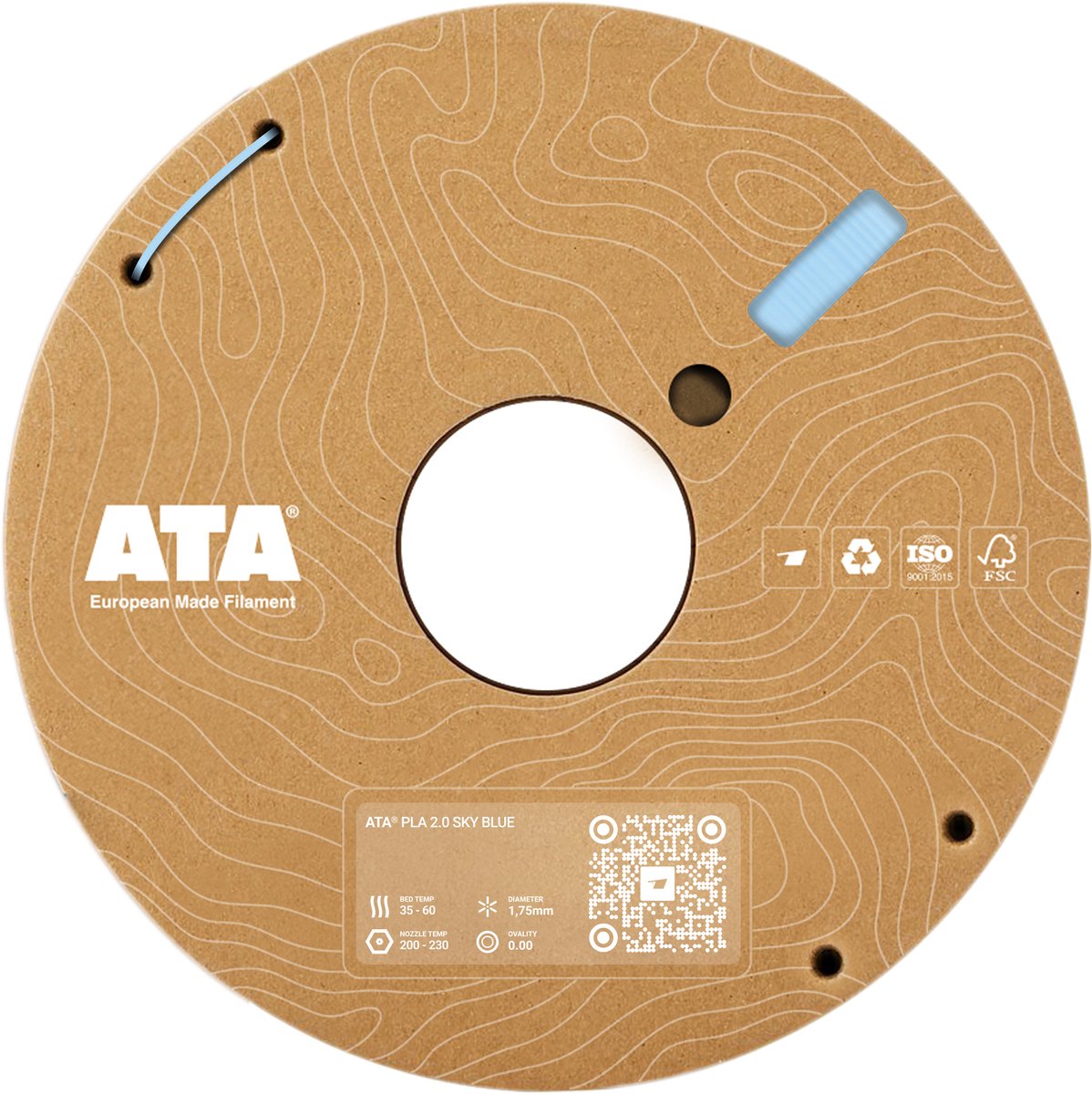 ATA® PLA 2.0 Sky Blue SP | PLA 3D Printer Filament - 1.75mm - 1 KG PLA Spool - Diameter Consistency Insights (DCI) - European Made Filament