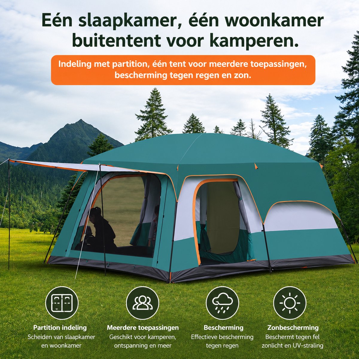 Familietent 4 tot 6 Personen Waterdicht & UV-Beschermd - Opvouwbare Kampeertent voor Gezin – foto 5