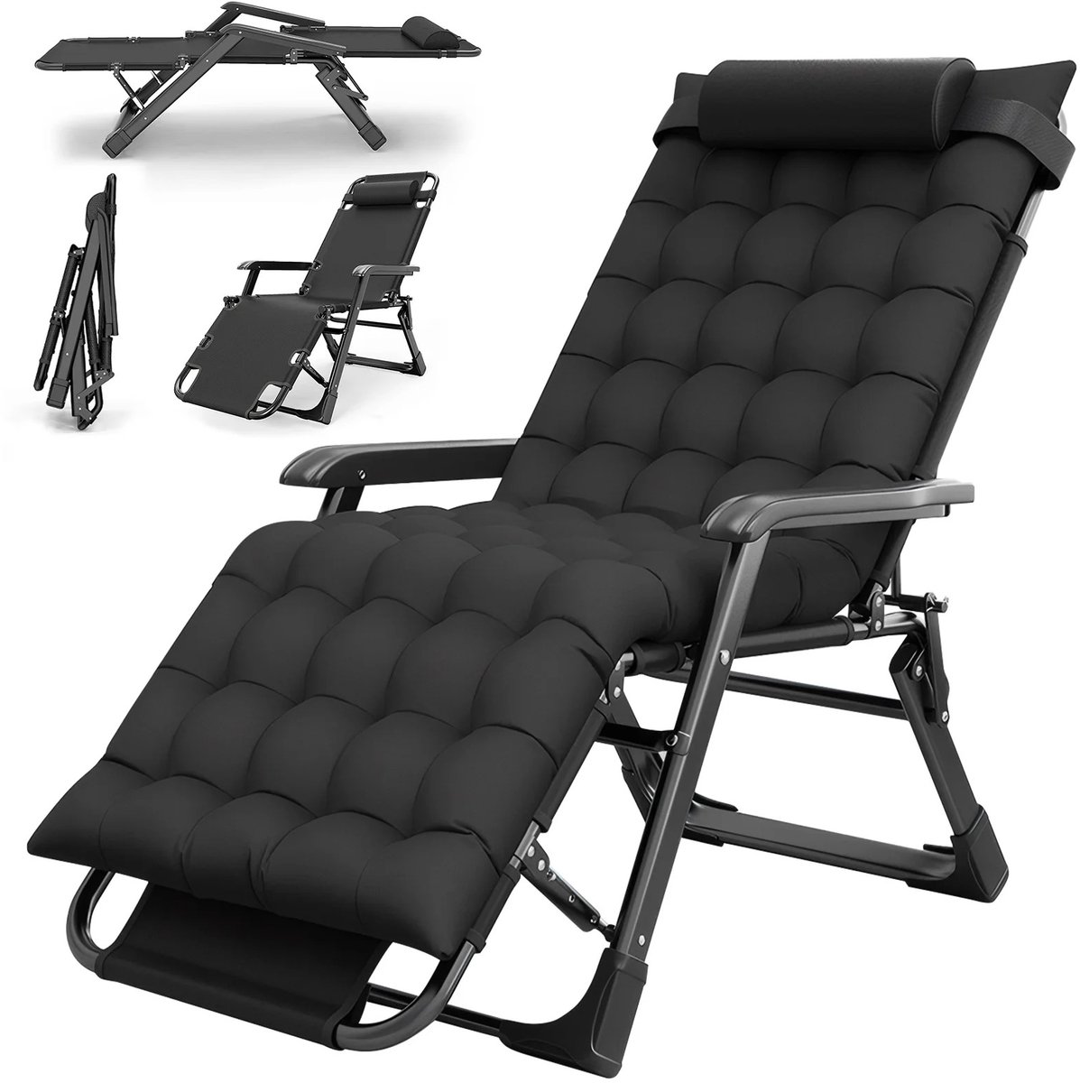 Zero Gravity Stoel Opvouwbaar – Verstelbare Ligstoel met Afneembaar Hoofdkussen – Relaxstoel 2-in-1 – Loungestoel voor Tuin, Camping, Strand en Balkon