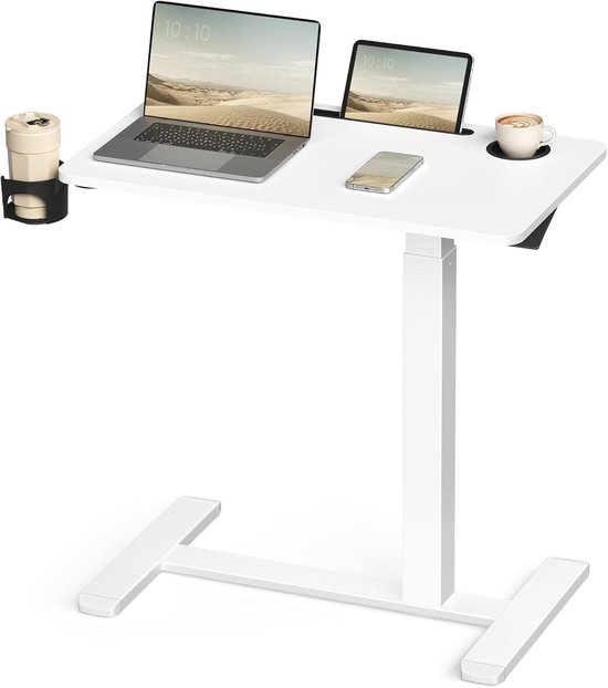 Verrijdbare Tafel - Bijzettafel Bureau - Flexibel Werken - In Hoogte Verstelbaar - 70 x 40 cm - Zwart — afbeelding 2