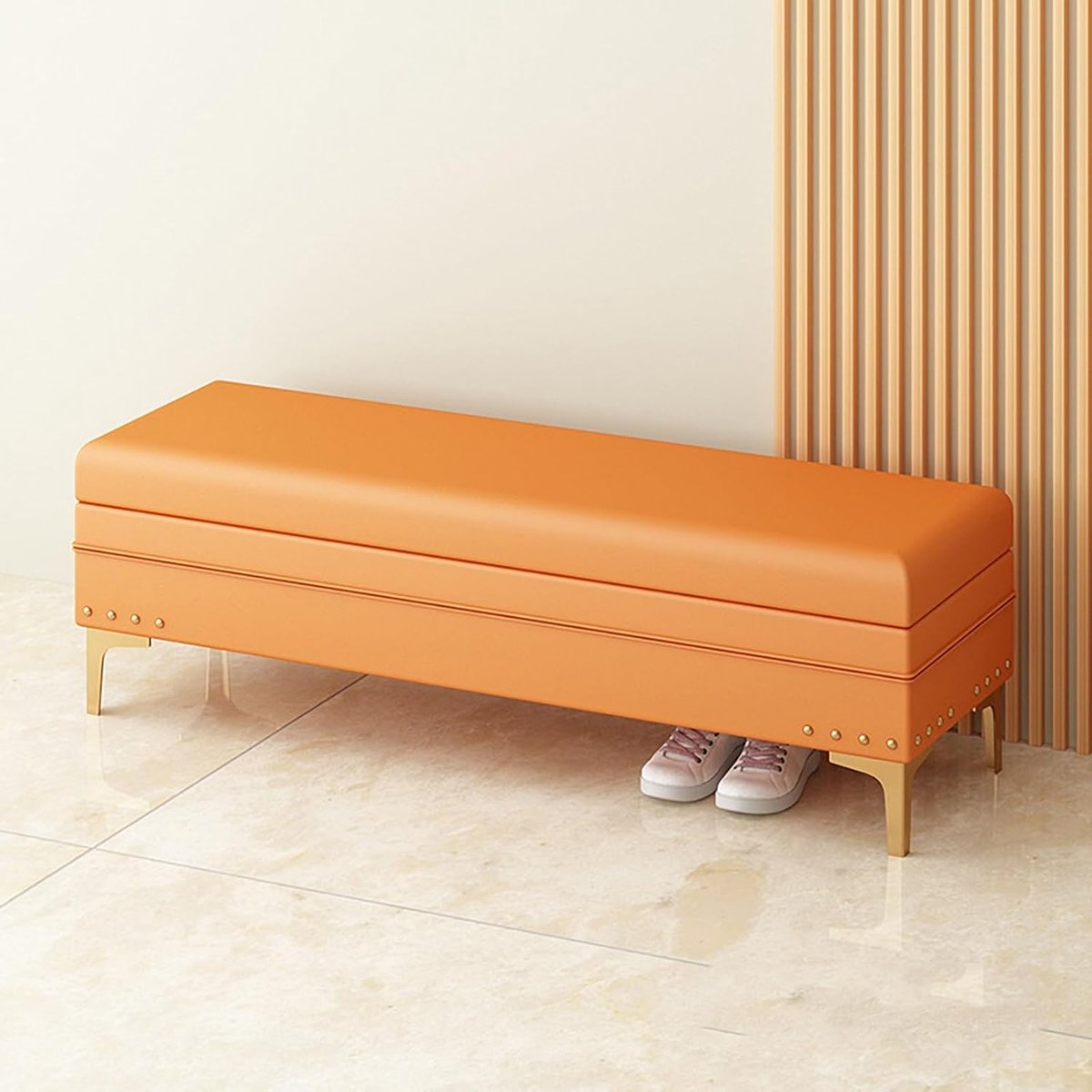 Opbergbank - Poef kruk - Entree organiseren - Hoge dichtheid spons - 40x40x40cm - Oranje
