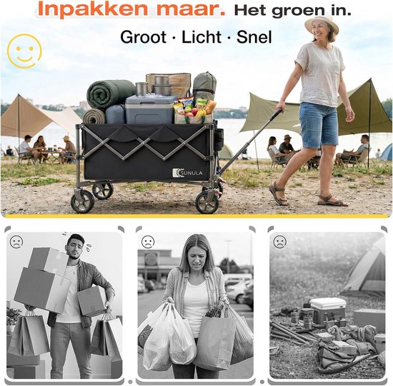 Bolderkar Opvouwbaar - Handwagen Inklapbaar - Tuinieren En Klussen - Met Remmen - 150 Liter - Zwart van Bolderkar Opvouwbaar — afbeelding 4