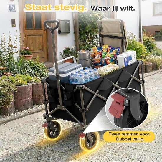 Bolderkar Opvouwbaar - Handwagen Inklapbaar - Tuinieren En Klussen - Met Remmen - 150 Liter - Zwart van Bolderkar Opvouwbaar — afbeelding 2