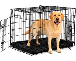 ADSafety Hondenbench Opvouwbaar L – Bench Hond incl. Hondenkussen – Hondenhok – 2 Deuren – 91 x 57 x 64 cm