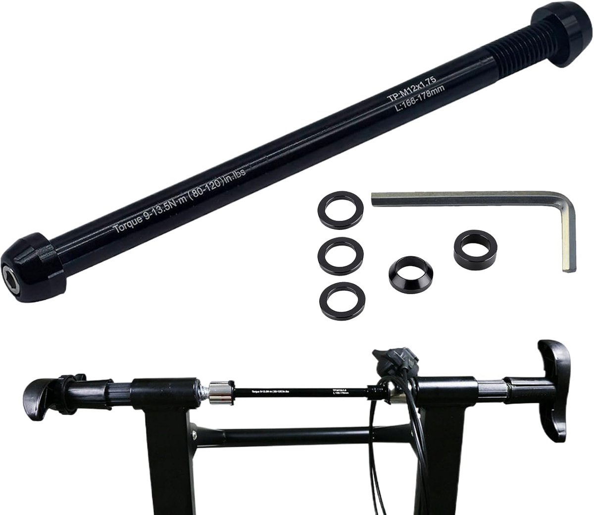 Fiets Trainer As - Reserve Spies - Binnen Fietsen - Snelle Montage - 1999 cm - Zwart