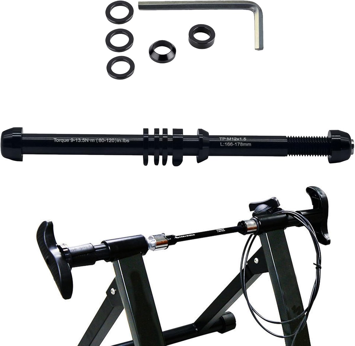 Fiets Trainer Spies - Steekas Adapter - Indoor Fietsen - Verstelbare Breedte - 135-148 mm - Zwart