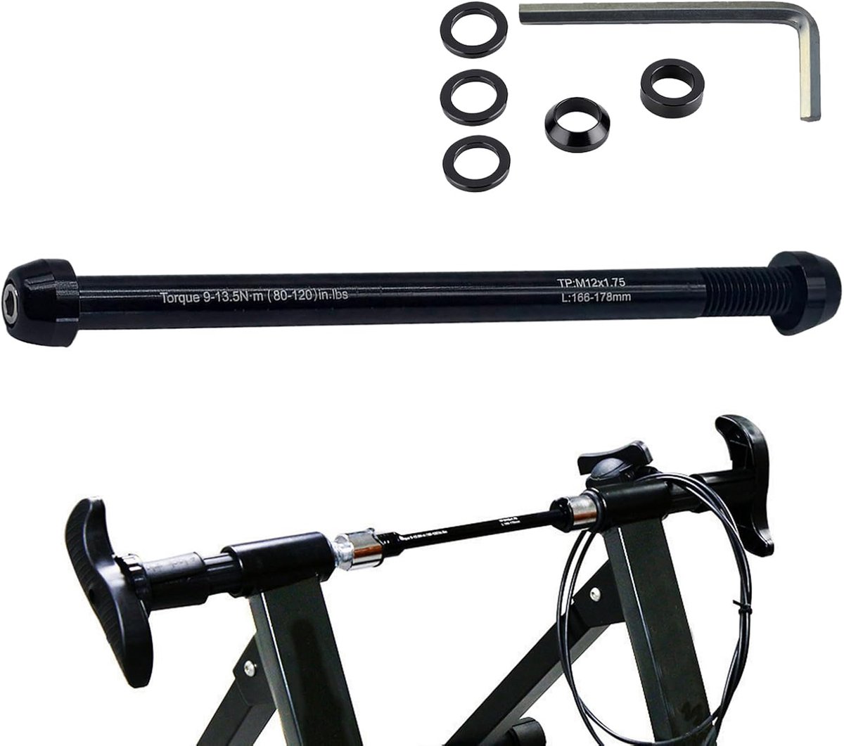 Fietsas Hometrainer - Vervangingsas - Indoor Training - Universele Schroefdraad - 135-148 mm - Zwart