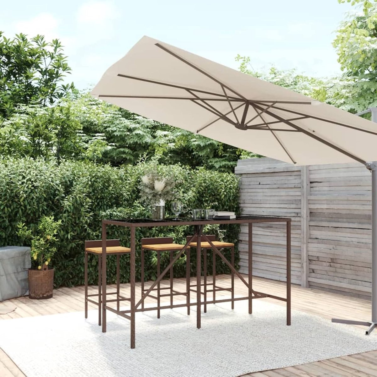 Bartafel - Terrastafel tuintafel - Buiten Genieten - Gehard glasblad - 180 x 70 x 110 cm - Bruin