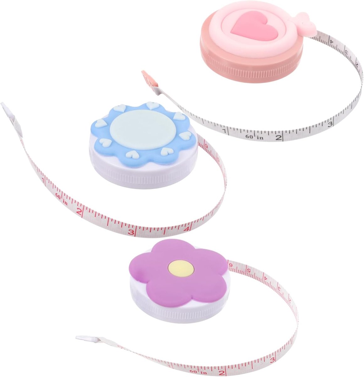 Mini Rolmaat - Compact Meetlint - Lichaamsmeting Naaien - Intrekbaar Ontwerp - 3 Stuks - Diverse Kleuren
