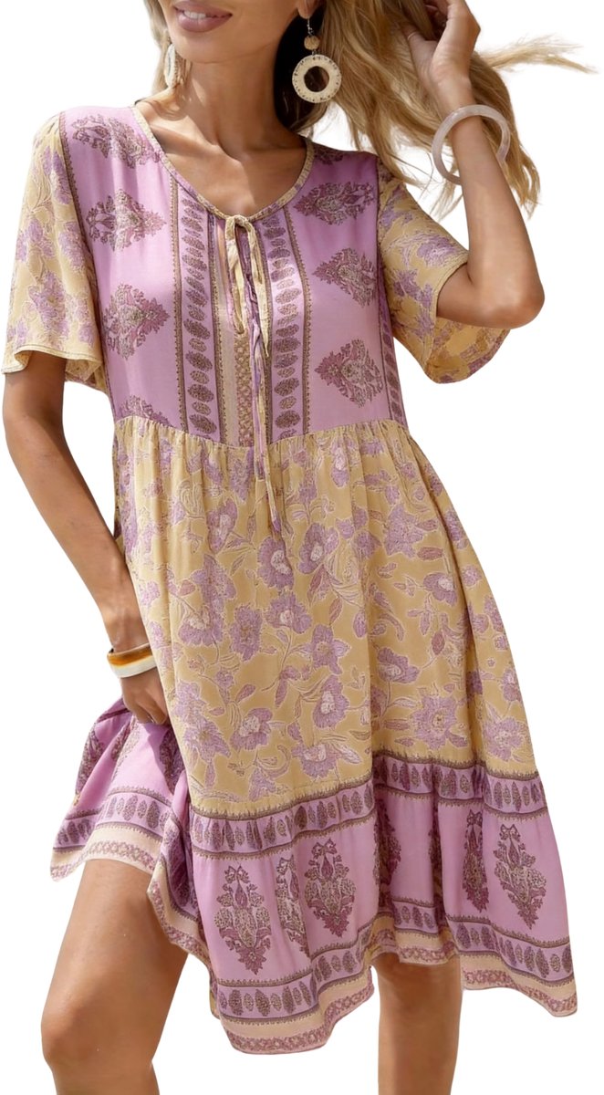 Currero Zomerjurk Dames Zomerjurken Volwassenen Vrouwen Midi Jurk Ibiza Stijl Sundress Dress Gemengde Kleur L Multicolor