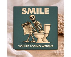 Printazzy - Tegeltjes met Tekst - Smile You're Losing Weight - Grappig WC Tegeltje - Toilet Decoratie - Badkamer Decoratie - Keramisch Tegeltje - Cadeau voor Hem - Wanddecoratie