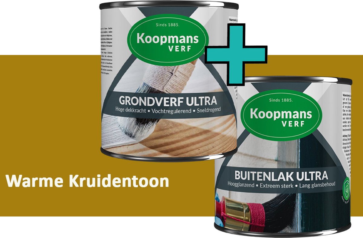 Koopmans Grondverf Ultra en Buitenlak Ultra - Grondverf Lakverf set - Buiten - Warme Kruidentoon – 2x - 1,5 l
