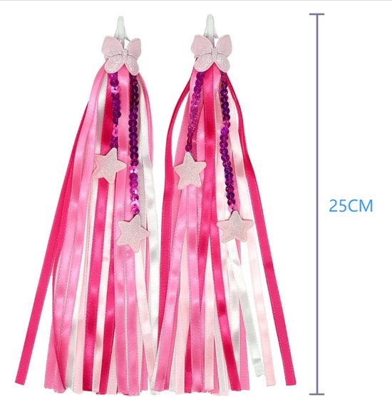2 Stuks - Stuurslingers - Stuurversiering Fiets - 25cm - Handvatstreamers - Fiets Versiering Kinderen - Kinderfiets versiering - Stuurversiering Slingers - Handvat Streamers - Polyester - Prinsessen Franjes - Stuurversiering Meisje - Roze — afbeelding 5