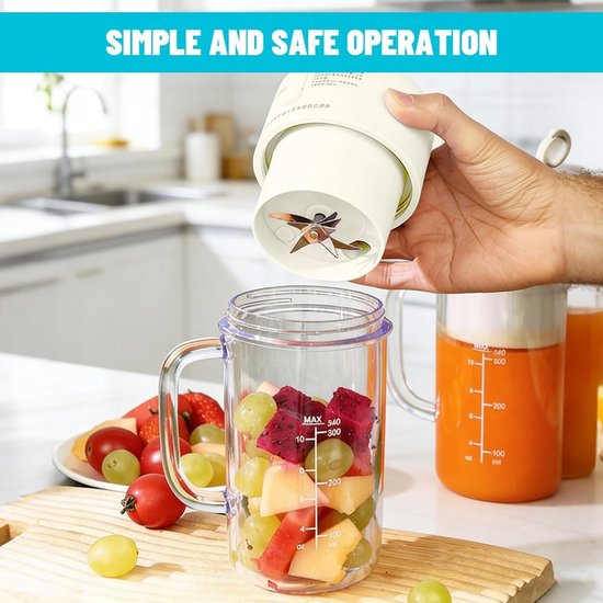 Draagbare Mixer - Mini Blender - Gezonde Drankjes Maken - 6 Roestvrijstalen Bladen - 400 ml - Beige — afbeelding 4