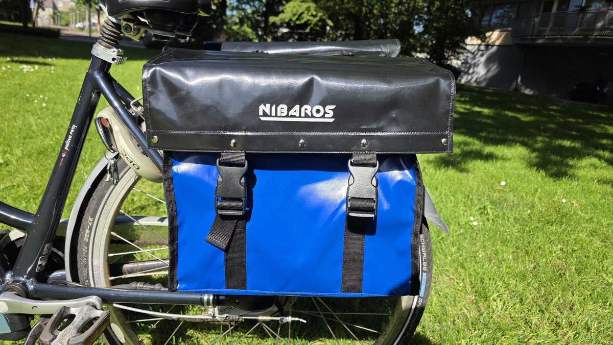 Nibaros - Blauw en Zwart Waterdicht - Dubbele - Bisonyl - Fietstas- Reflectoren – 34cmX16.2cmX32cm=35 Liter