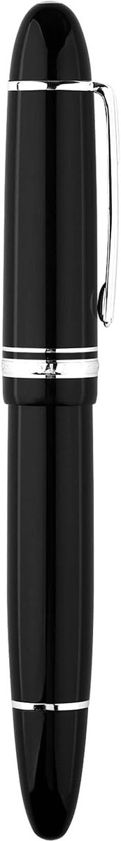 Piston Vulpen met Fijn Schrijfpunt, Zwart Hars met Inktvenster, Luxe Schrijfgeschenk met Doos en Zilveren Accenten