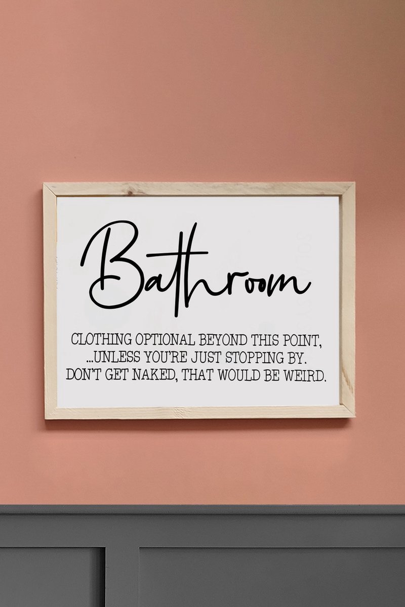 Houten ingelijste afbeelding met opschrift 'Bathroom' 42x32 cm