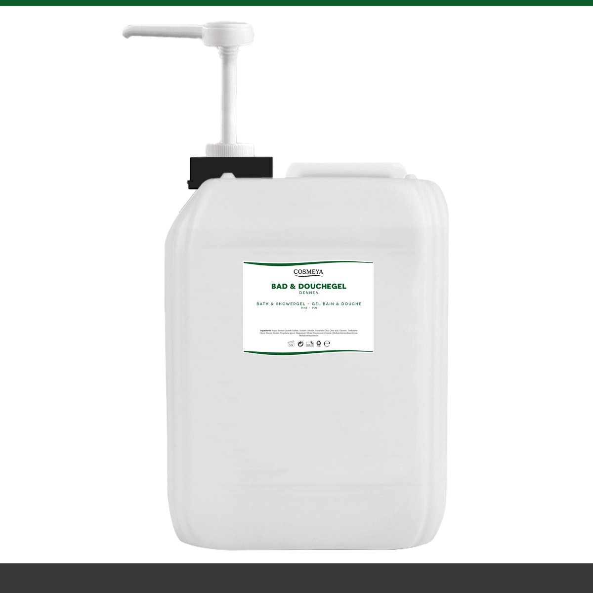 Bad & Douchegel - Dennen - Donkergroen/Transparant - 5 Liter - Met Pomp - Jerrycan - Navulling - Navullen - Mannen - Heren - Dames - Vrouw - Shower gel - Showergel - Douche gel - Shampoo - Jerrycans - Voordeelverpakking - Body wash - Gel douche
