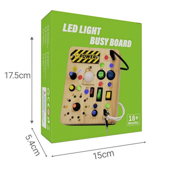 COOAU - Houten Busy Board met LED Verlichte Knoppen - Montessori Elektrische Schakelaar Sensorisch Spelbord voor Peuters - Fijne Motoriek Vroegonderwijs Leerspeelgoed voor Jongens Meisjes van Cooau — afbeelding 2