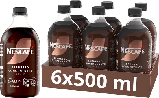 Nescafé Espresso Concentrate Style Classic 6×500 ml – Koffieconcentraat - Liquid Concentrate - Concentraat voor Ijskoffie - 16 Porties