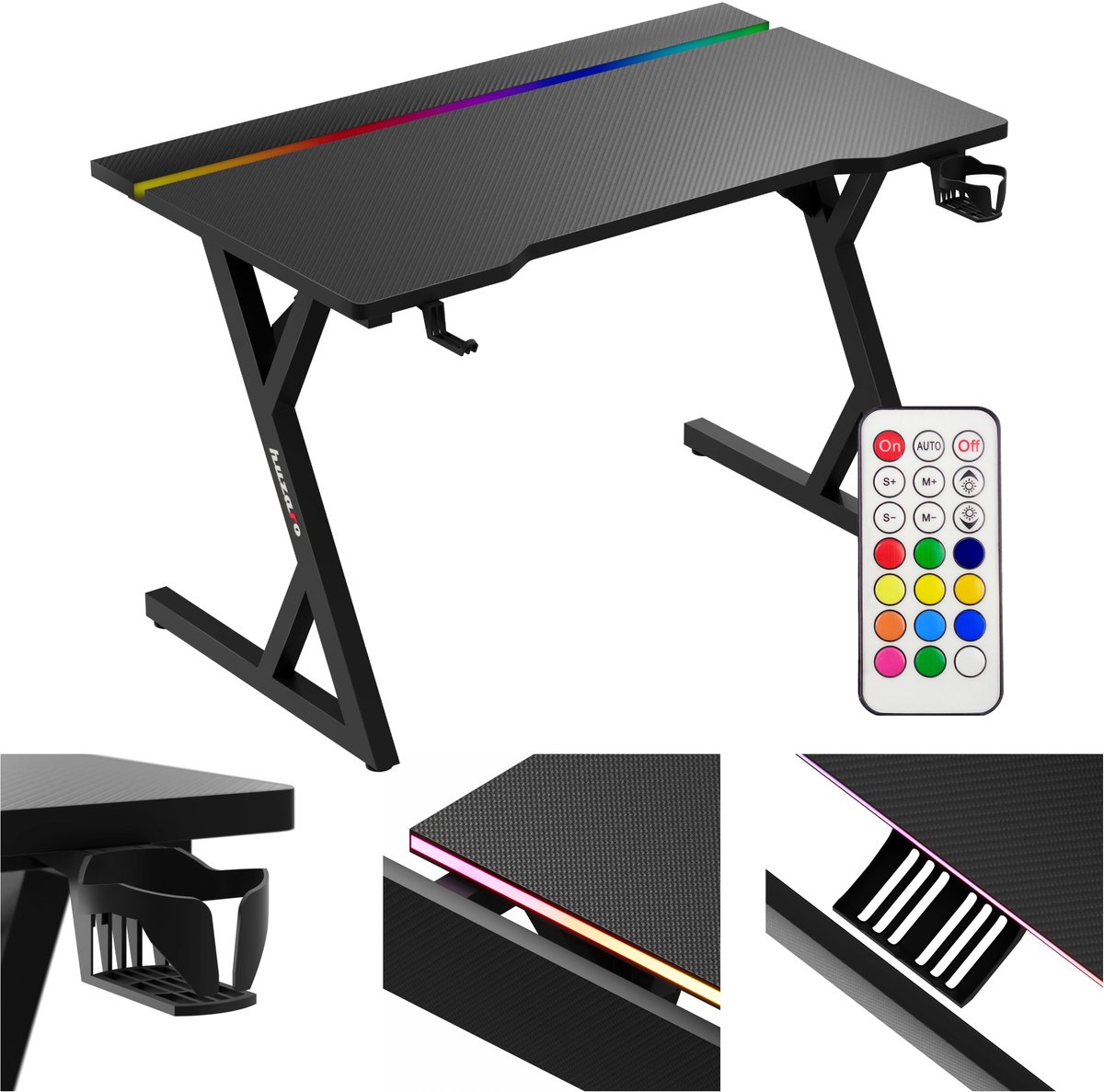 Huzaro Hero 2.4 RGB Gaming Bureau - Met Led Verlichting - Zwart