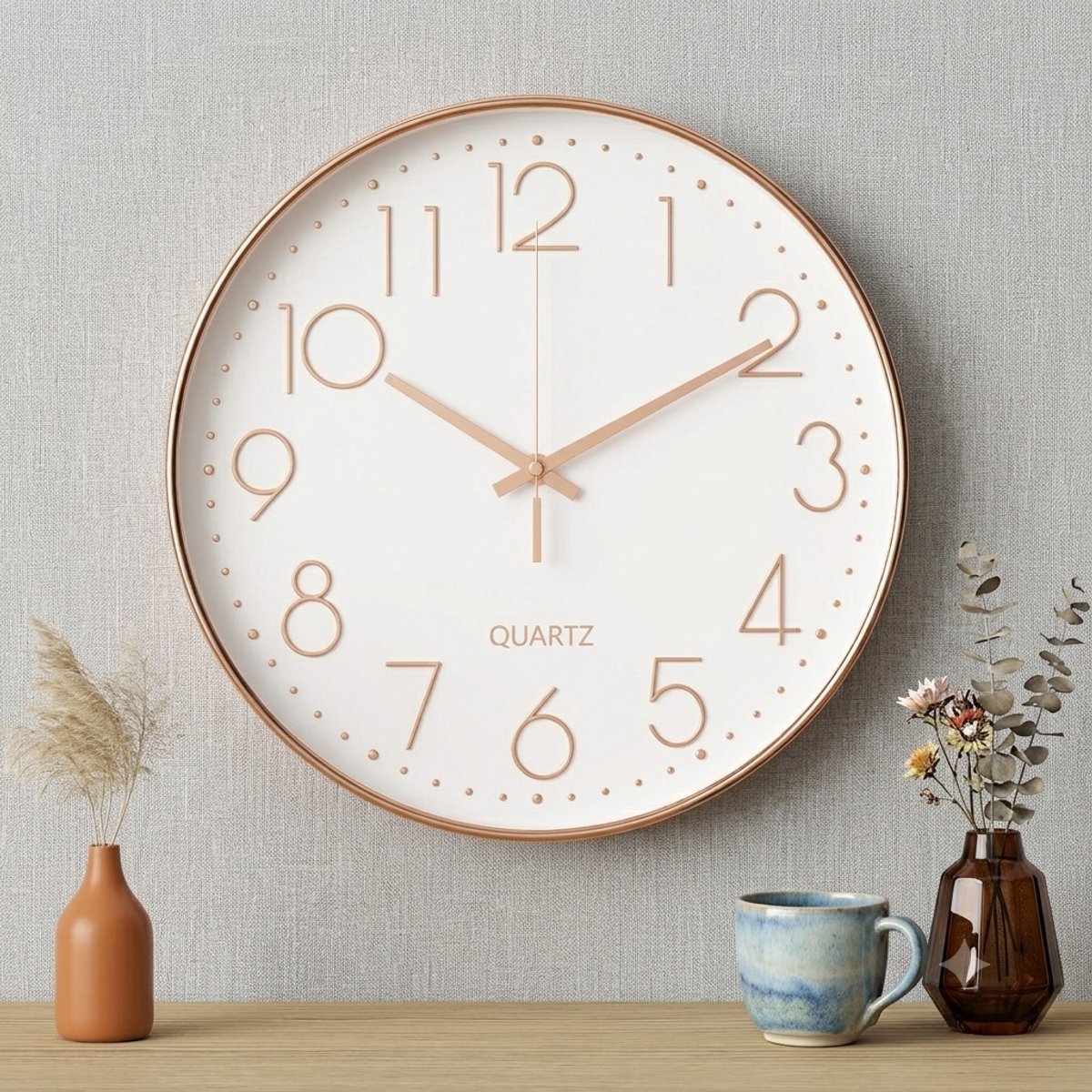 Livatto Wandklok Stil Quartz 30 cm Roze Goud Modern Minimalistisch Design