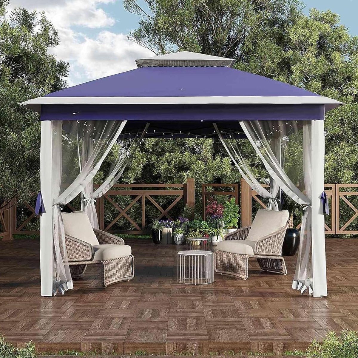 Pop-up partytent met muskietennet, marineblauw 3,3x3,3m, water- en UV-bestendige buitenoverkapping eenvoudig op te zetten