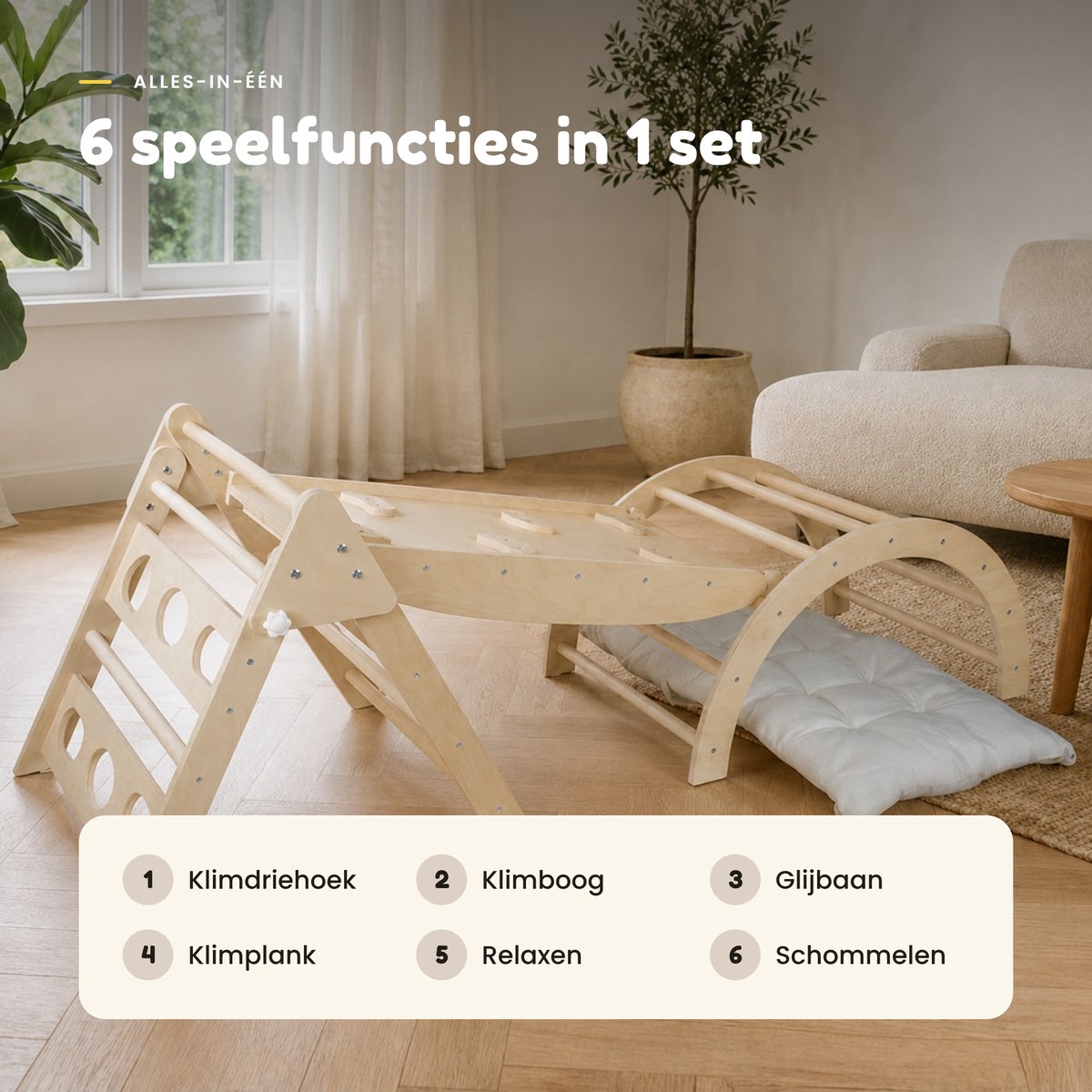 Dastium Kids - Mini Klimrek - Montessori Speelgoed - Houten Klimrek - Klimboog met Kussen - Klimrek Baby - Klimrek Peuter - Klimrek met Glijbaan - Naturel — afbeelding 13
