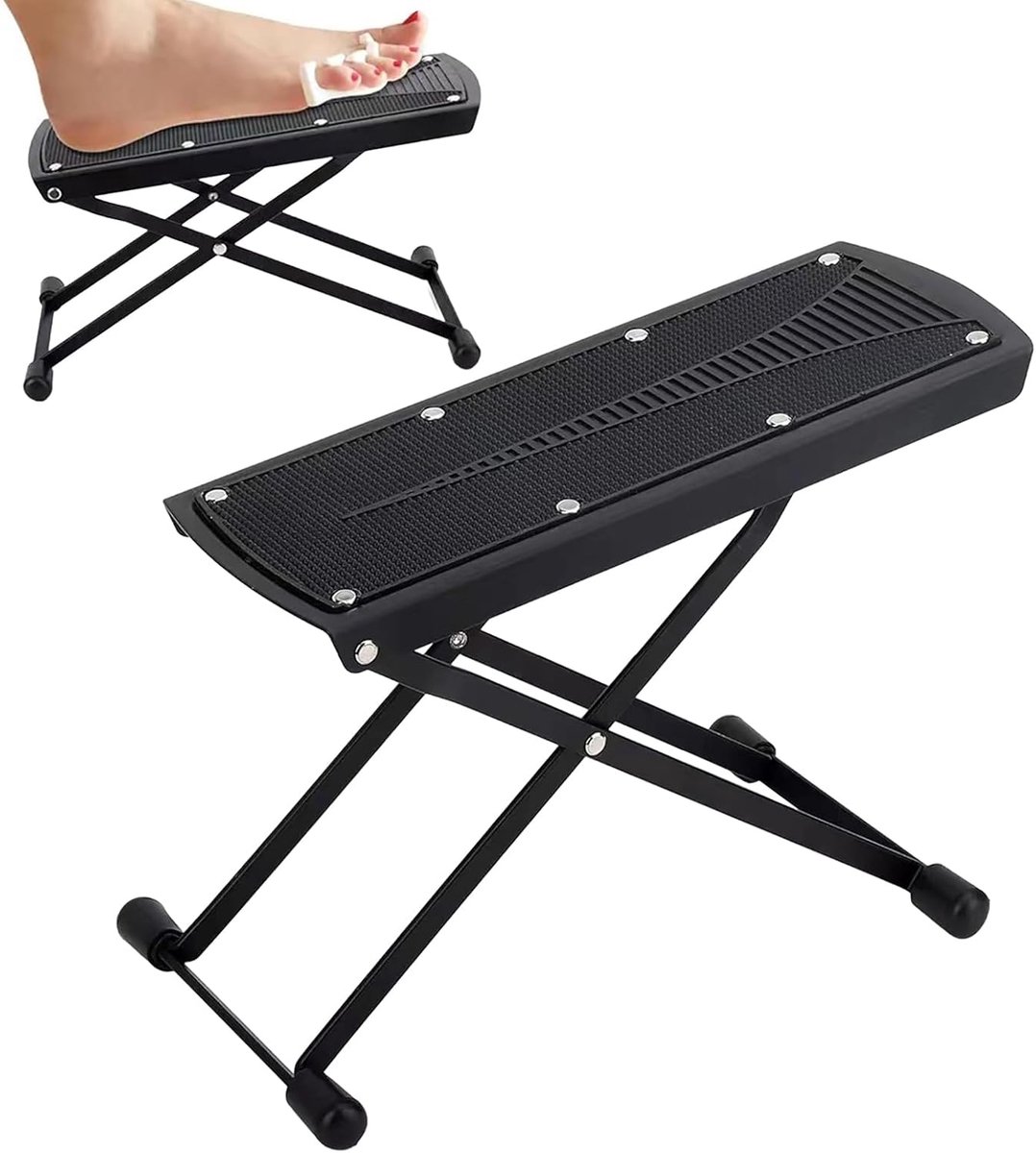 Voet Pedicure Kruk - Voetsteun Verstelbaar - Comfortabele Voetverzorging - Stabiele Driehoek Structuur - 6 Hoogtes Instelbaar - Zwart