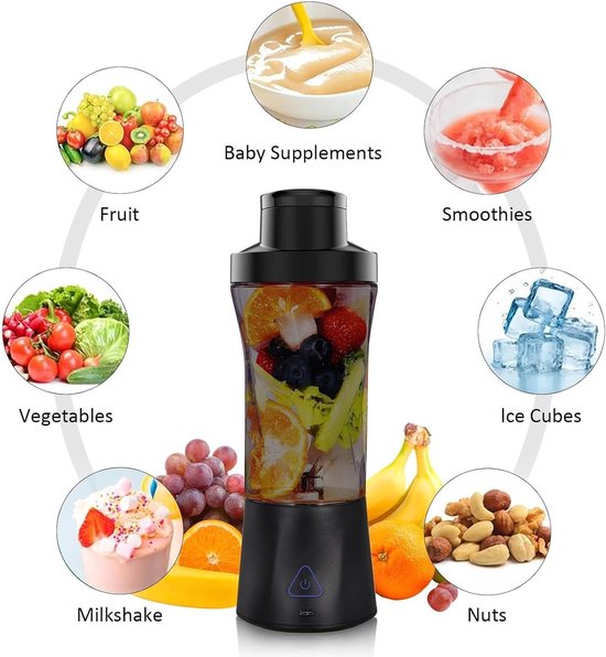 Draagbare Blender - Mini Mixer - Gezonde Drankjes Maken - 6 Scherpe Messen - 700 ml - Zwart — afbeelding 5