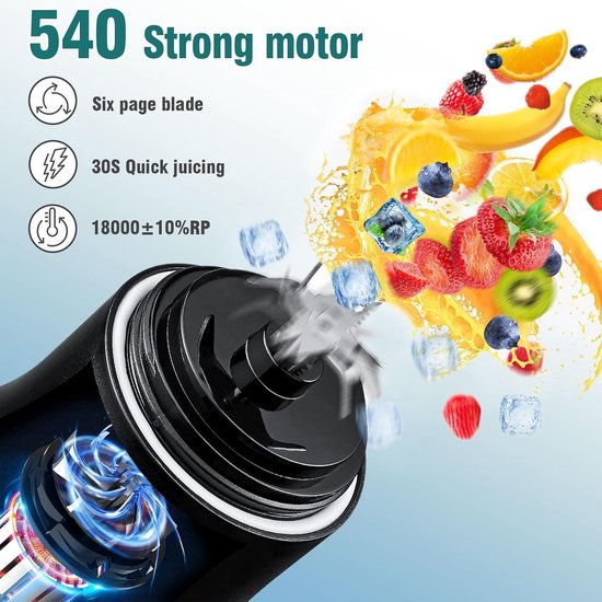 Draagbare mixer - Smoothie maker - Sap maken - 6 RVS messen - 600 ml - Zwart — afbeelding 4