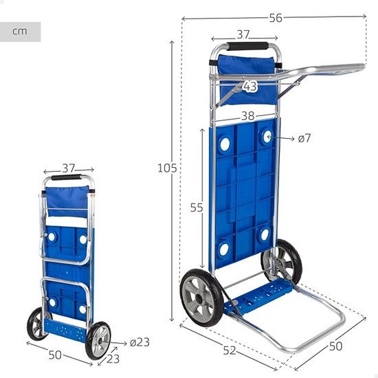 Opvouwbare Strandwagen 2-in-1 - Bolderkar met Tafel - Multifunctionele Transportwagen - 50,5 x 45,5 x 104,5 cm - Draagvermogen tot 30 kg — afbeelding 3