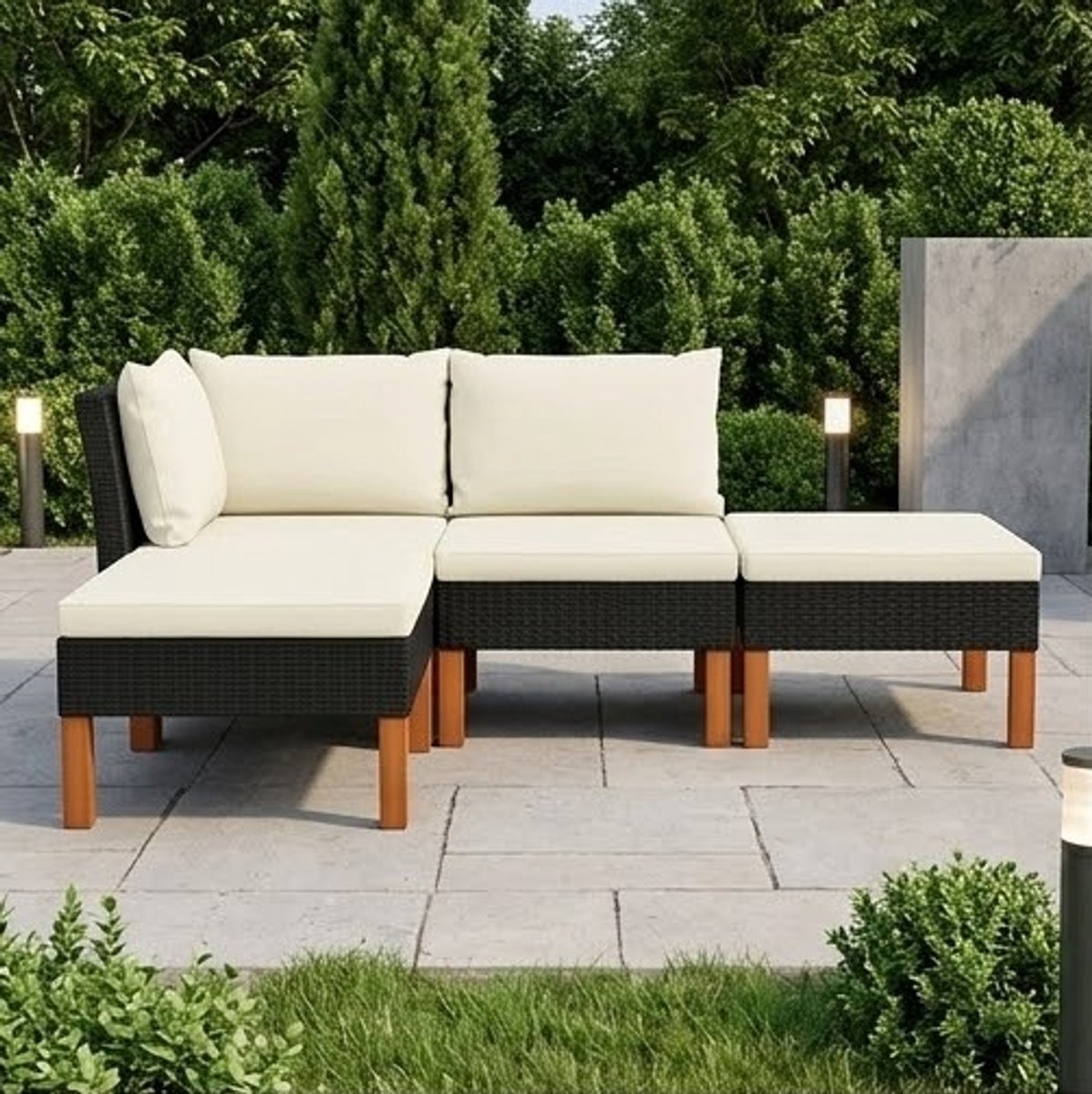 6-Delige Loungeset Zwart Polyrattan met - Zwart - Polyrattan Dikke Kussens – Weerbestendige - Medahomestore